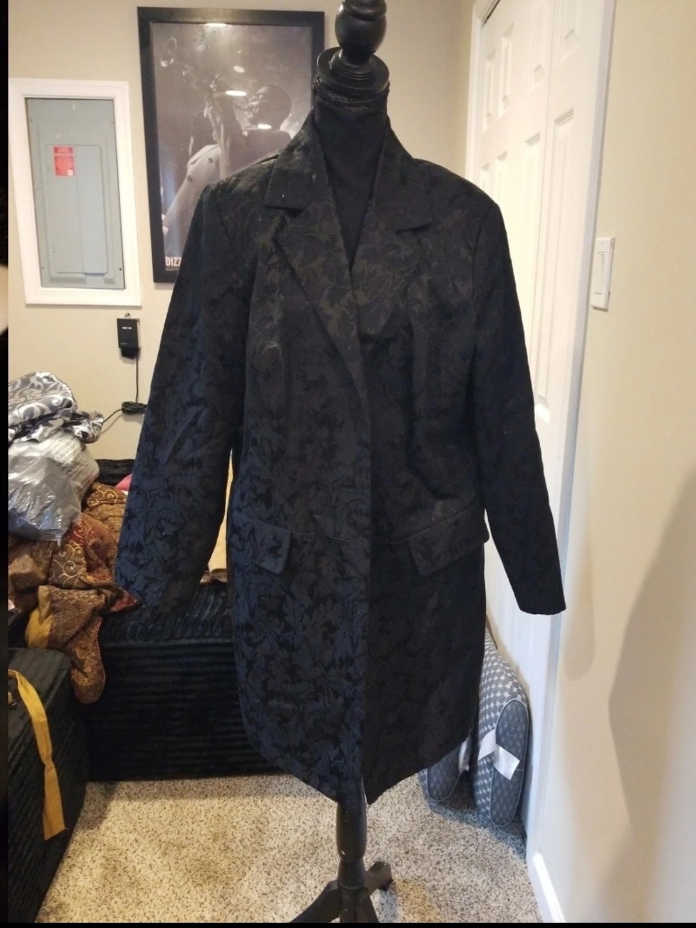 George Black Floral Jacquard Long Blazer